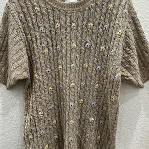 Season Ticket Cable Knit Short Sleeve Sweater - Brown